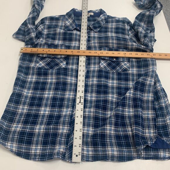 Kut From The Kloth Shirt Womens XXL Blue Plaid Flannel Snap Button Tap Sleeve - Picture 7 of 11